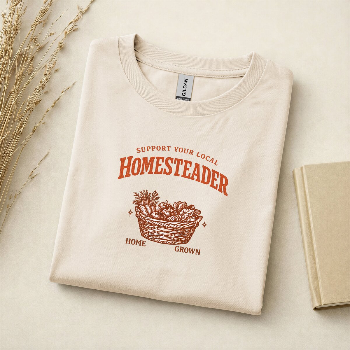 Support Your Local Homesteader shirt, natural flat-lay